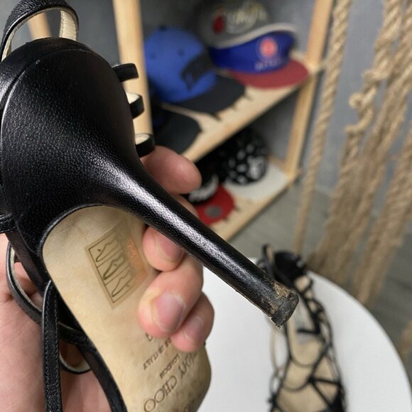 Jimmy Choo Open Toe Ankle Heels Womens Black - Picture 12 of 16